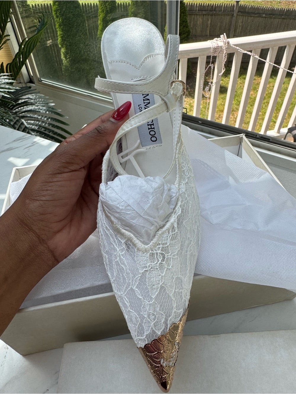 Jimmy Choo White Lace Slingback Pointed Toe Heels - Picture 4 of 9